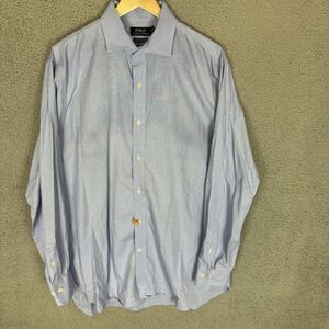 POLO Ralph Lauren Shirt Men's 17 34/35 Blue Button Up Slim Fit‎ Cotton Easy Care